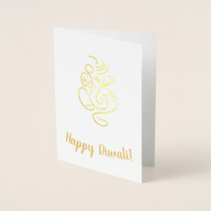 Cartão Metalizado Texto Feliz de Diwali com Arte de Linha de Foil Ga