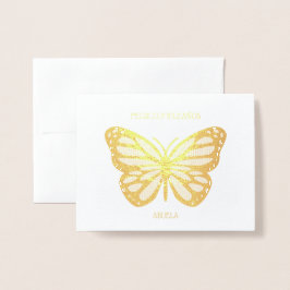 Cartão Metalizado Texto personalizado borboleta aniversários cumplea
