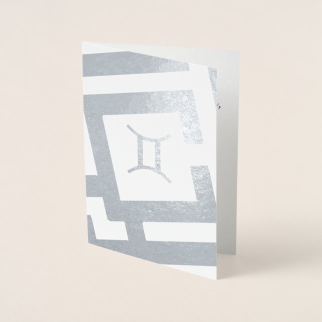 Cartão Metalizado Texto Personalizado do Decoração Gemini Silver Sin (Frente)