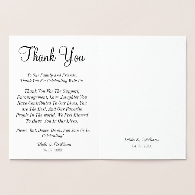 Cartão Metalizado Thank you card, thank you wedding card (Interior)