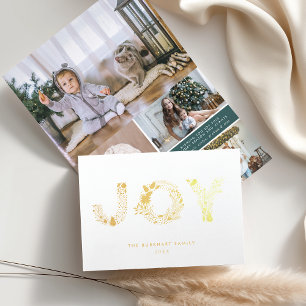 Cartão Metalizado Tipo Joyful Foto de Natal Dourada
