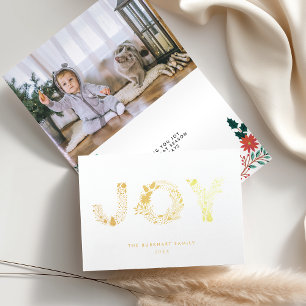 Cartão Metalizado Tipo Joyful Foto de Natal Dourada