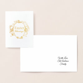 Cartão Metalizado Tipografia de Bênçãos de páscoa em Bunnies Páscoa