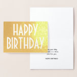 Cartão Metalizado Tipografia de Chic Vintage Feliz Aniversário Elega<br><div class="desc">Diga feliz aniversário em estilo com um simples cartão de folha na moda, disponível na sua escolha de ouro ou prata. Toda a redação neste modelo é simples de personalizar ou excluir. O moderno design minimalista apresenta a tipografia quic vintage art deco. Para um toque elegante e único de acabamento,...</div>