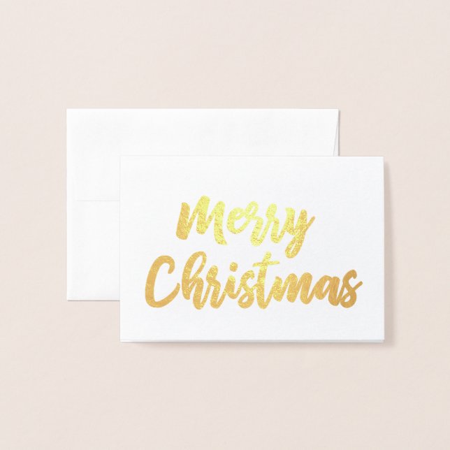 Cartão Metalizado Tipografia de Script de Natal Merry Foil ouro (Frente com Envelope)