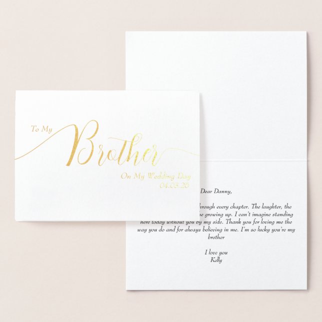 Cartão Metalizado To My Brother on My Wedding Day Elegant Script (Exibição)