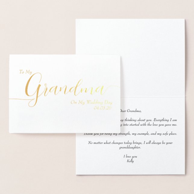 Cartão Metalizado To My Grandma On My Wedding Day Elegant Script (Exibição)