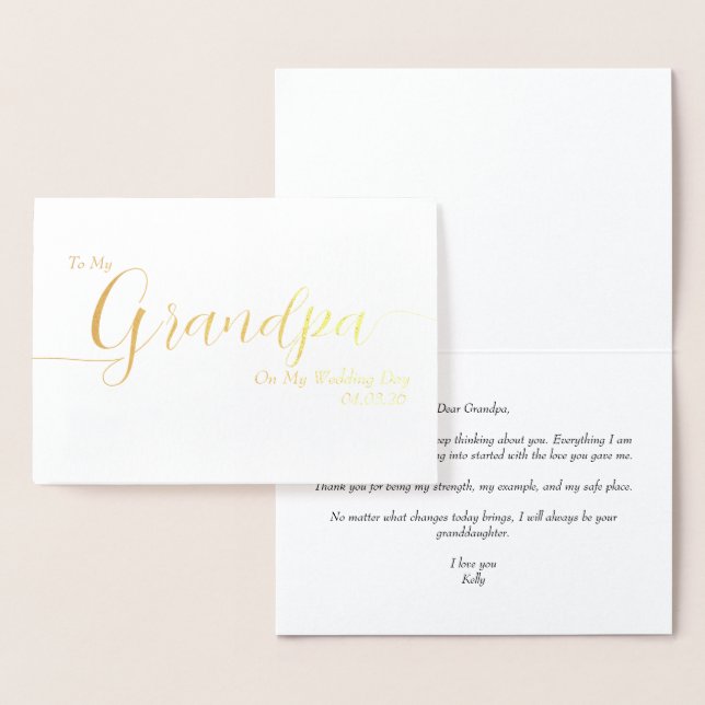 Cartão Metalizado To My Grandpa On My Wedding Day Elegant Script (Exibição)