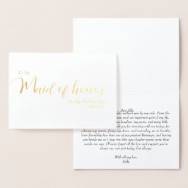 Cartão Metalizado To My Maid of Honor My Wedding Day Elegant Script