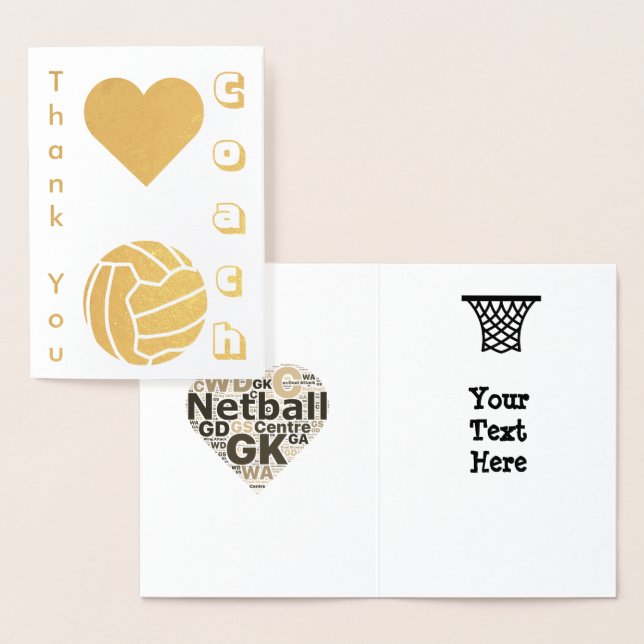 Cartão Metalizado Treinador Do Netball Obrigado Dourado (Exibição)