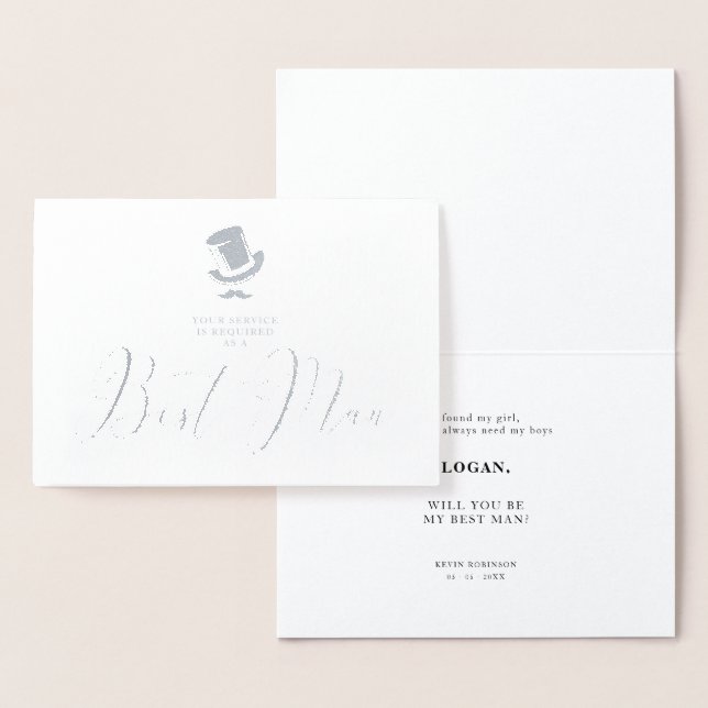 Cartão Metalizado Trendy Best Man Funny Wedding Minimalist  (Exibição)