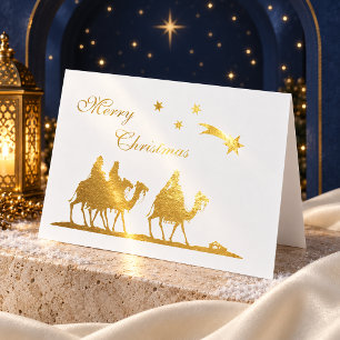 Cartão Metalizado Três Reis Magos Elegantes em Folha de Ouro Natal