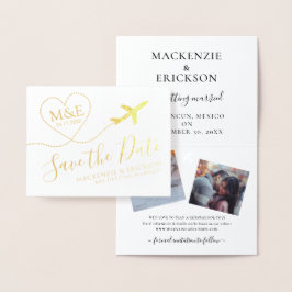 Cartão Metalizado Viagem Monograma do avião Logotipo Salvar a Data