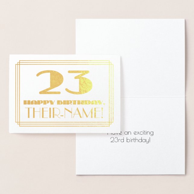 Cartão Metalizado Vigésimo terceiro aniversário; Nome + Arte Deco In (Exibição)