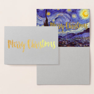 Cartão Metalizado Vincent Van Gogh Starry Night Feliz Natal Dourado