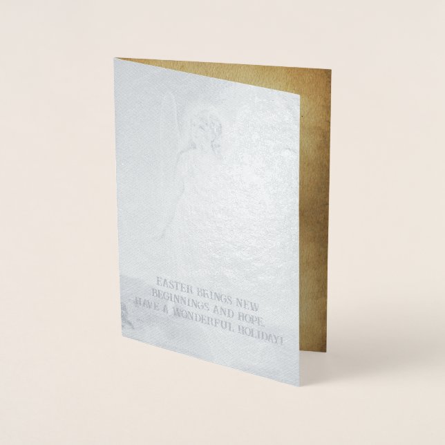 Cartão Metalizado Vintage Páscoa Angel Saudações (Frente)