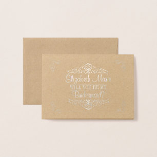 Cartão Metalizado Você será minha dama de honra? Ornamentado do