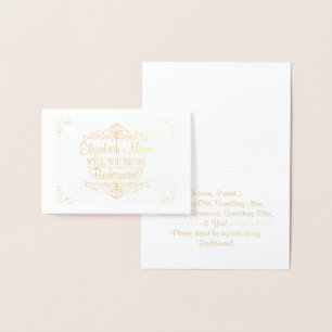 Cartão Metalizado Você será minha dama de honra? Ornamentado do