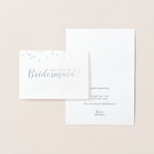 Cartão Metalizado Você Será Minha Porta-Voz? Elegante Confetti Silve