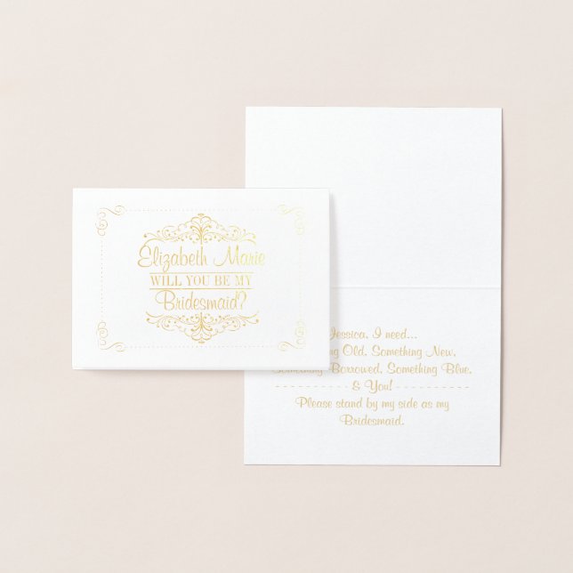 Cartão Metalizado Você Será Minha Porta-Voz? Ornamentado Vintage (Exibição)