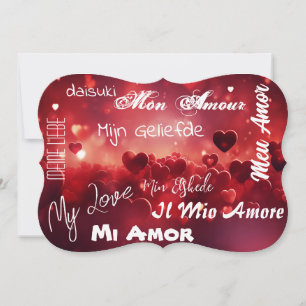 Cartão "Meu Amor" em diferentes idiomas
