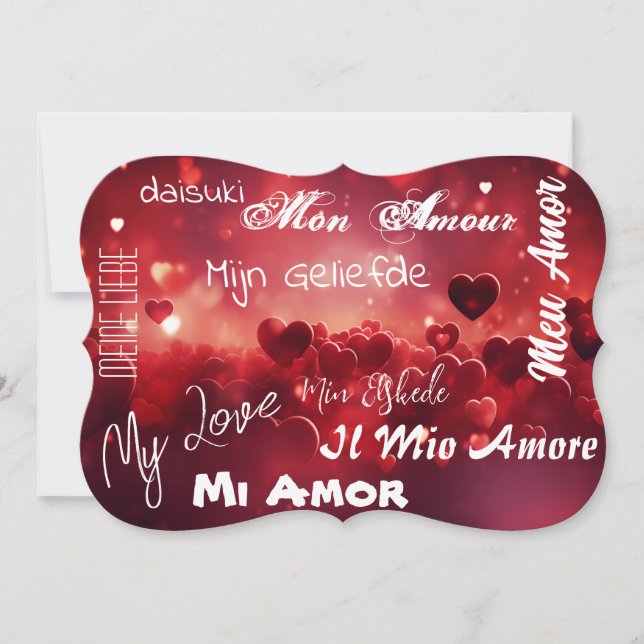 Cartão "Meu amor" em diferentes línguas (Frente)