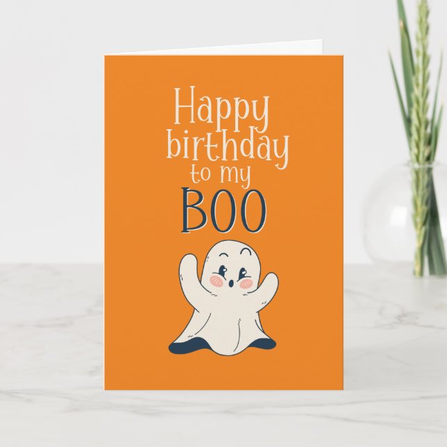 Cartão Meu Boo Cute Halloween Fantasma Pun Engraçado Aniv (Frente)