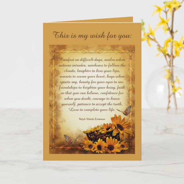 Cartão Meu desejo por você Ralph Waldo Emerson Poem (Flor Amarela)
