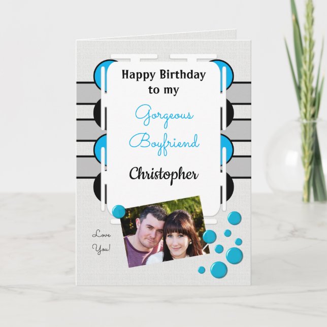 Cartão Meu maravilhoso aniversário de fotos azuis Namorad (Frente)