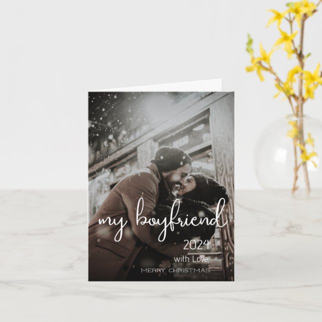 Cartão Meu Namorado Feliz Natal Deseja Foto de Férias (Flor Amarela)