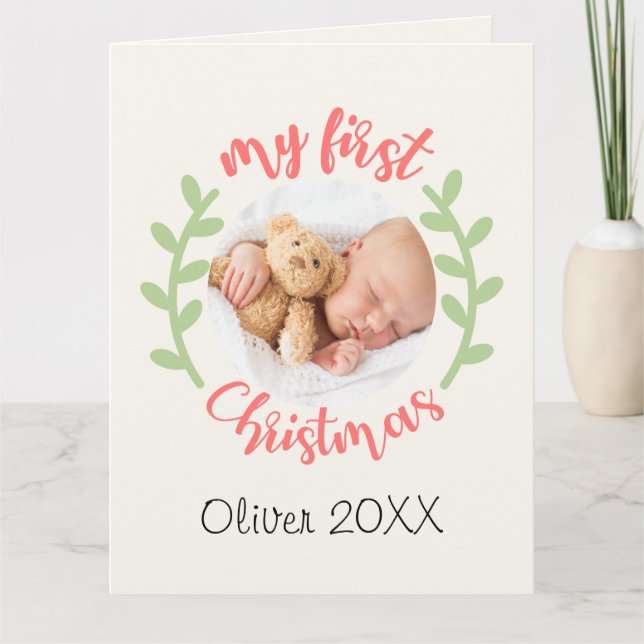 Cartão Meu nome de bebê de Natal de 1rua FOTO Feriado de  (Frente)