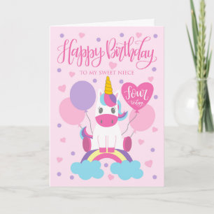 Cartão Meu sobrinho de quarto aniversário, Unicórnio sent
