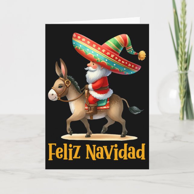 Cartão Mexican Santa Riding Donkey Christmas Navidad Mexi (Frente)