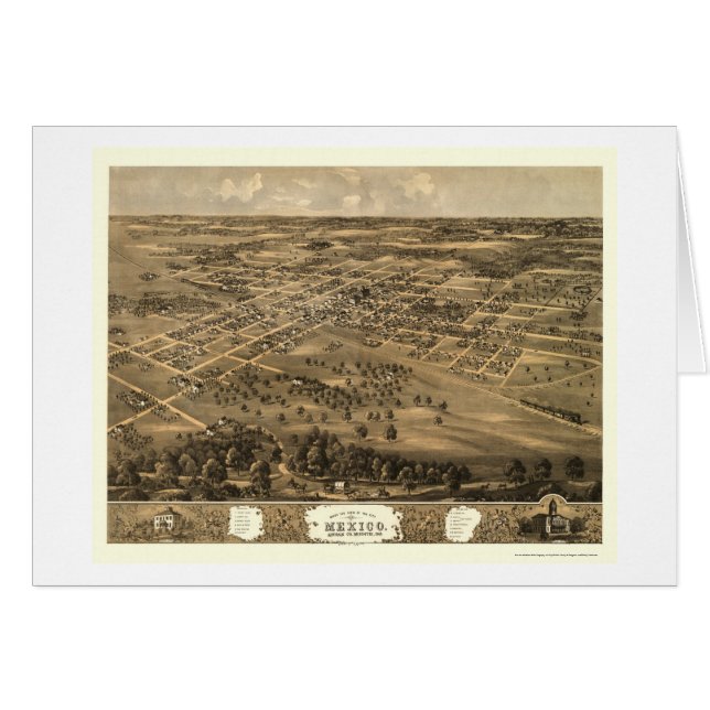 Cartão México, mapa panorâmico do MO - 1869 (Frente Horizontal)