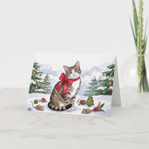 Cartão Mia a Gata Festiva com Decoração de Feriado