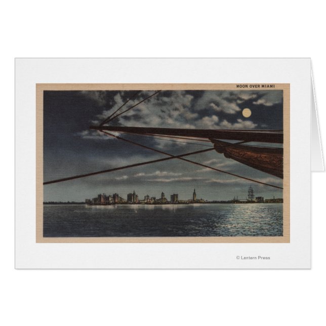 Cartão Miami, Flórida - Visão Luz da Cidade sobre a Água (Frente Horizontal)