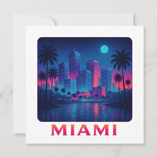 Cartão Miami Moonrise - Neon Skyline (Frente)