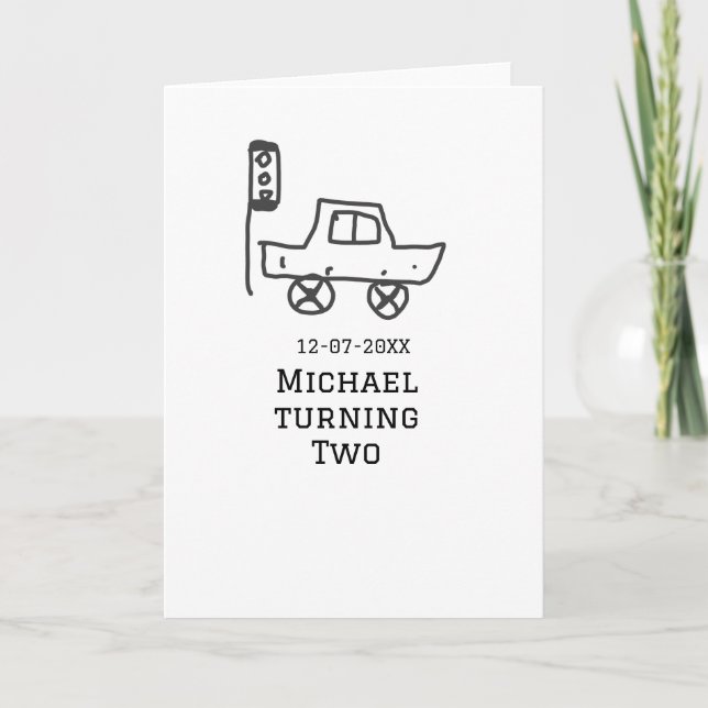 Cartão Michael turning two birthday toy car traffic light (Frente)