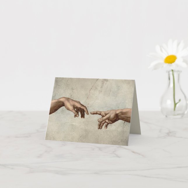 Cartão Michaelangelo mãos criação adam deus (Planta pequena)