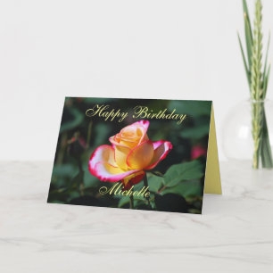 Cartão Michelle Happy Birthday Red, Yellow and White Rose