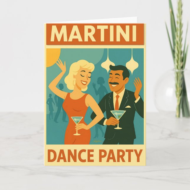 Cartão Mid Century Martini Dance Party (Frente)