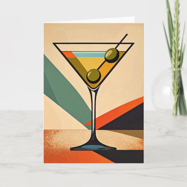 Cartão Mid Century Modern Color Block Martini Art (Frente)