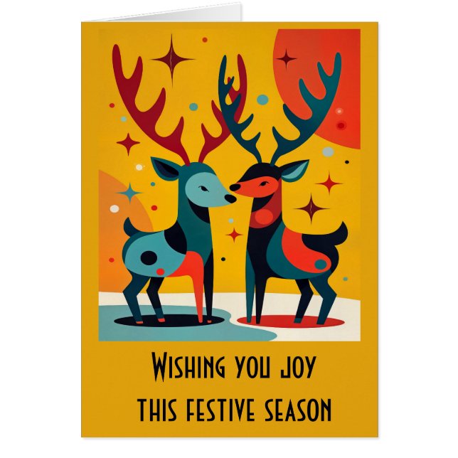 Cartão Mid-Century Modern Kitschy Christmas Reindeer  (Frente)