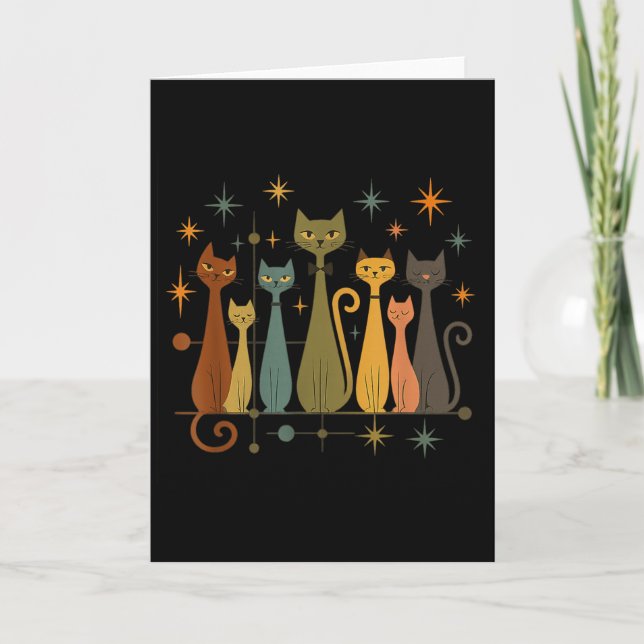 Cartão Mid-century Modern Look Atomic Age 50s 60s Cat Shi (Frente)