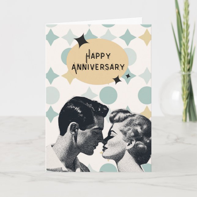 Cartão Mid-Century Retro Anniversary Greeting Card (Frente)