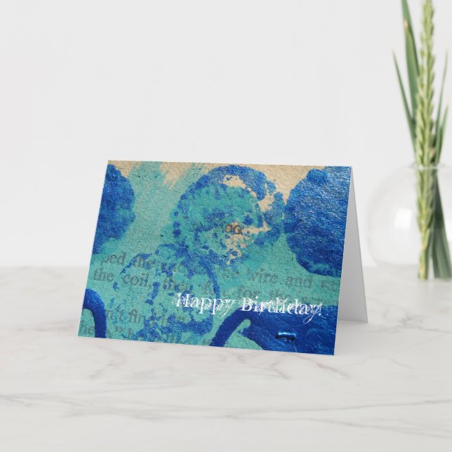Cartão Mídia Mista Azul, Feliz Aniversário! (Frente)