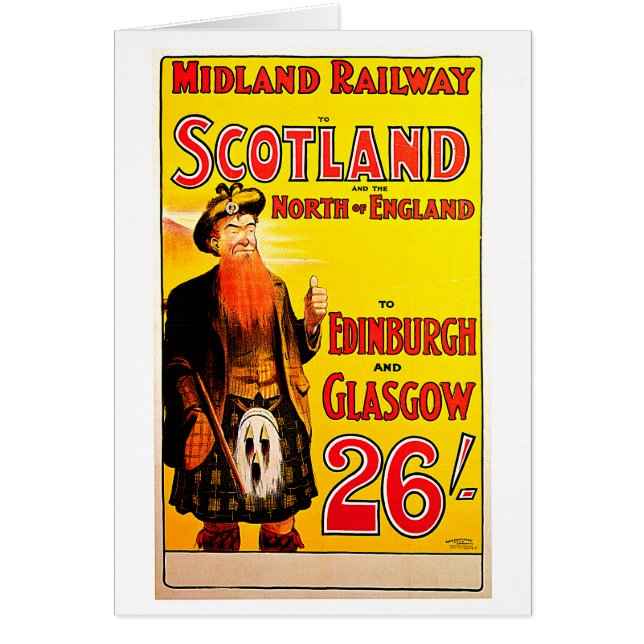 Cartão Midland Rail Scotland Bagpipe Kilt Viagem Art (Frente)