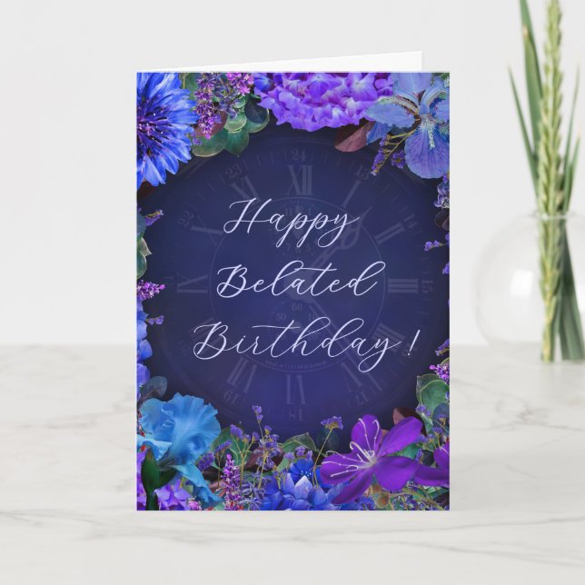 Cartão Midnight Blue Floral Belated Birthday Card (Frente)