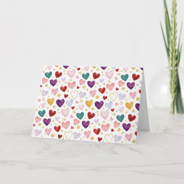 Cartão Midnight Majesty Watercolor Hearts (Frente)