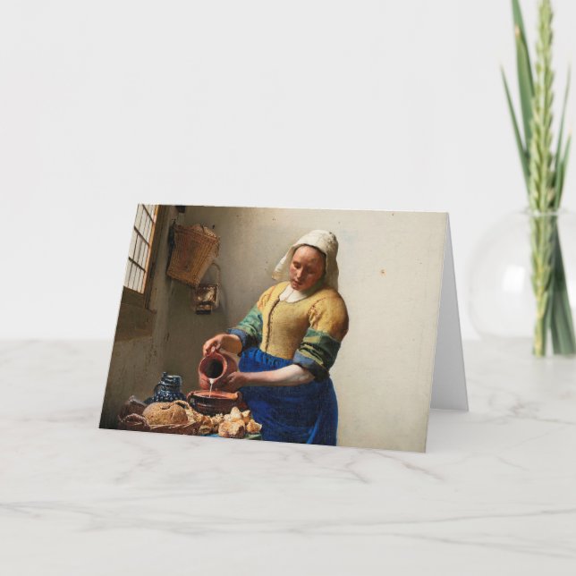 Cartão Milkmaid Kitchen Maid by Johannes Vermeer  (Frente)